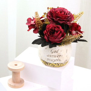 Arreglos Florales Artificiales en Jarrones de Cerámica con Texto 'Dios Responde las Oraciones', Flores Decorativas para Interiores, Paquete de Varias Piezas - Product Image 2
