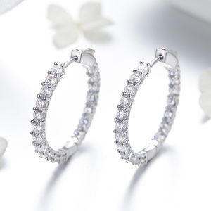 Boucles d'oreilles créoles classiques en zircon serties de zircons, en alliage, pour femme, cadeau, plusieurs options de couleurs - Product Image 4