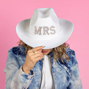 Personnalisé Western femmes perle perlée Fedoras casquettes mariée Cowboy <span class=keywords><strong>chapeau</strong></span> poule <span class=keywords><strong>Mme</strong></span> Cowgirl <span class=keywords><strong>chapeau</strong></span> pour fête de mariage enterrement de vie de jeune fille - Product Image 4