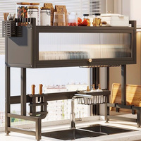 Étagère de porte d'armoire polyvalente transparente anti-poussière non perforée pour évier de cuisine domestique en acier au carbone métallique