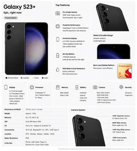 <span class=keywords><strong>Samsung</strong></span> S23+ (S916U) all'ingrosso, Scelta ideale per esigenze aziendali, Octa Core 5G sbloccato globalmente, Nero Phantom - Product Image 4