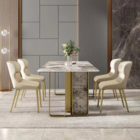 Forme design moderne en acier inoxydable base dorée ensemble de table rectangulaire en marbre table à manger et chaises de luxe