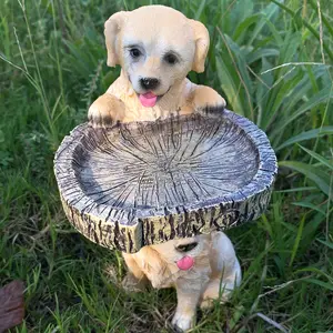 Sân vườn bức tượng trang trí mô phỏng gấu trúc trang trí ngoài trời nhựa Dog Bird Bath đứng tượng cho Bird feeders