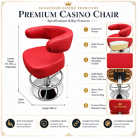 Chaise de casino commerciale SUCCESSOR pour table de poker et machine à sous, assise en cuir robuste, fabricant