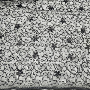 Nouveau tissu de mariée de luxe en dentelle française tricotée à sequins noirs 3D style Dubaï, motif floral vintage - Product Image 1