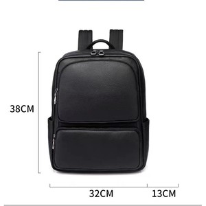 Business Genuine Leather Backpack <b>20L</b> Anti-Theft Men's Travel <b>Bag</b> Solid Color Breathable Interior Zipper Pocket - Product Image 4