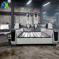Machine de gravure sur pierre CNC à double tête, machine de gravure 3 axes, broche refroidie par eau 5,5 kW, moteur servo AC pour machine à pierre