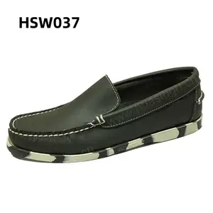 CFM, kulit sapi alami atas warna-warni karet outsole perahu sepatu pabrik grosir harga murah pull-on gaya sepatu kacang polong HSW037