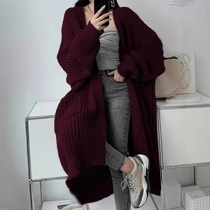 Abrigo de suéter grueso para <span class=keywords><strong>mujer</strong></span> de otoño invierno con cárdigan suelto de estilo de punto informal largo con manga larga - Product Image 2