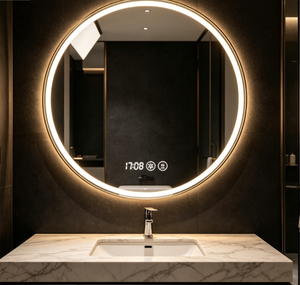 Round LED IP44 Modern Graphic Design <b>Bathroom</b> Mirror Backlit Smart Vanity Mirror Frameless Wall Mounted for Washroom Hotel - Product Image 6