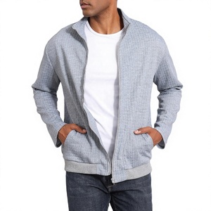 <b>Men's</b> Gray Fleece Zipper <b>Jacket</b> Stand Collar Casual <b>Long</b> Sleeve Breathable Knitted Polyester Cotton Autumn Wear - Product Image 1