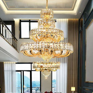 Candelabro de cristal K9 de 33 luces moderno, nuevo estilo, lámpara de escalera larga dorada grande para Villa Banque Hall, interruptor de Control, forma redonda - Product Image 5