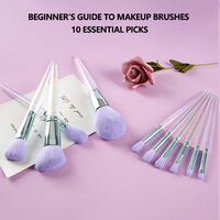 Ensemble de 10 pinceaux de maquillage en cristal transparent violet avec manche en diamant, sac en PU, forme plate, logo personnalisé, pinceau correcteur pour le visage, cosmétique