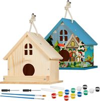 Lot de 2 kits de nichoirs à oiseaux DIY pour enfants, nichoir en bois avec bandes de peinture et pinceaux