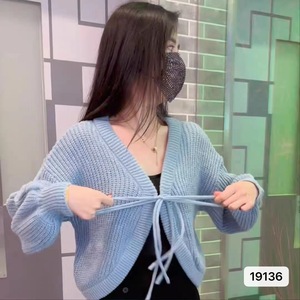 Cárdigan de punto para mujer, talla única, color liso, suelto, con lazo frontal, estilo irregular, estilo fresco y dulce - Product Image 4