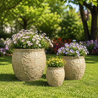 Lot de 4 pots de fleurs vintage en fibre de verre à motif craquelé, surface mate rustique, pour décoration intérieure et extérieure