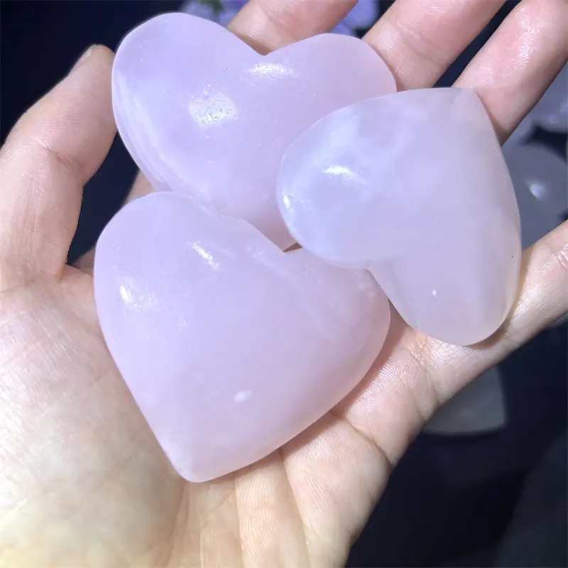 Factory Price Crystal Gemstone Pink Jade Heart Palm Stone For Decoration
