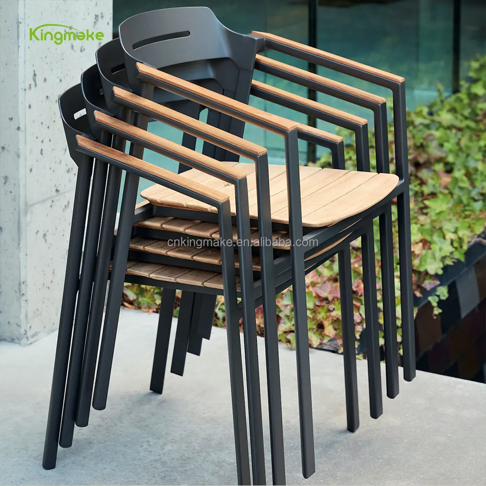 Grosir Set furnitur teras aluminium Set meja makan kafe balkon untuk 8 "dengan kursi tumpuk