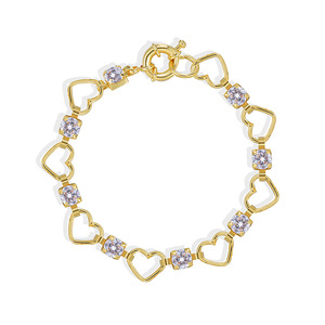 Bracelet unisexe en laiton plaqué or 18 carats avec chaîne en forme de cœur de style bohème, perles en zircon, pour anniversaire - Product Image 1