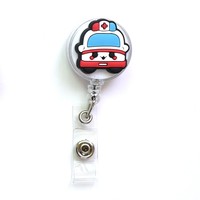 Nouveau design, porte-badge rétractable en PVC écologique de haute qualité pour infirmière, imprimé en typographie, avec motif de dessin animé mignon pour carte d'identité