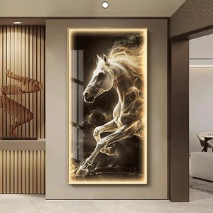 Entrée Décoration de La Maison De Luxe LED Lumières Chevaux Haut De Gamme Cristal Porcelaine Diamants Décoration Moderne Led Mur Art Peinture - Product Image 3