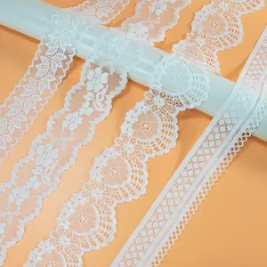 Элегантная белая кружевная лента с кружевной отделкой в рулоне, кружевная лента для шитья, упаковки подарков и свадебных украшений