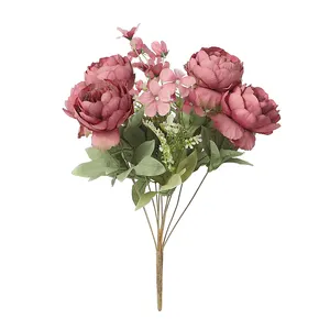 Buket bunga mawar Peony sutra, hiasan tengah kepala besar untuk dekorasi pernikahan bunga mawar