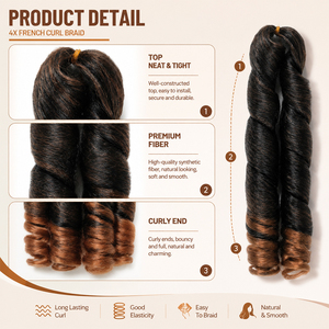 Extensions synthétiques 15 pouces 4X French Curl <span class=keywords><strong>Afro</strong></span> Crochet Braiding pré-bouclées en spirale, boucles bohèmes, ignifuges, 330g, 1 paquet - Product Image 2
