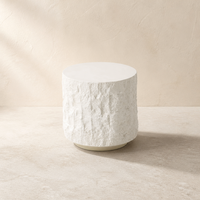 Table d'appoint moderne minimaliste en résine peinte blanc, table de chevet cylindrique imitation pierre, base dorée, mobilier de maison pour chambre et salon