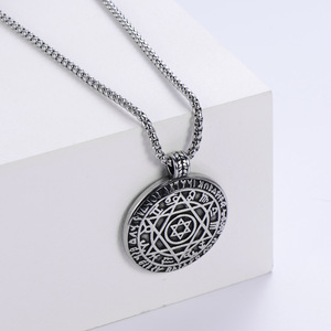 Collana con Ciondolo <span class=keywords><strong>Sigillo</strong></span> <span class=keywords><strong>di</strong></span> <span class=keywords><strong>Salomone</strong></span> Esagramma Punk Antico Amuleto Potente dei Dodici Segni Zodiacali - Product Image 6