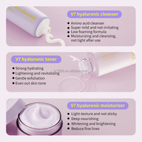 Kit de Soins Coréens V7 Marque Blanche Acide Hyaluronique Éclat et Luminosité, Nettoyant, Tonique et Hydratant, Coffret 3 Pièces pour Femmes