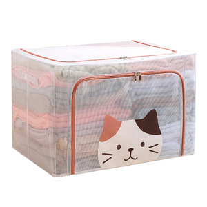 Clothing Organizer Storage <b>Box</b> Rectangle Fabric Large Capacity With Cartoon Cat Design For Dormitory Use - Product Image 5