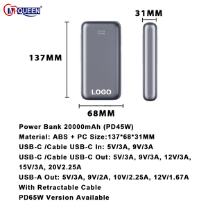 45W Portable Fast Charging 20000Mah <b>Mobile</b> Charger Power Banks Compact Mini Power Bank With Cable for Travel Outdoor Use - Product Image 2