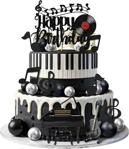 Black Music <strong>Birthday</strong> Cake Toppers Set <strong>Happy</strong> <strong>Birthday</strong> <strong>Piano</strong> Guitar Note Treble Clef Cake Decor Party Supplies Cake Decoration - Product Image 5