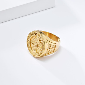 St. Benedict Medal Titanium Steel <b>Ring</b> Men's Cross Shape Religious Amulet Gift Jewelry - Product Image 4