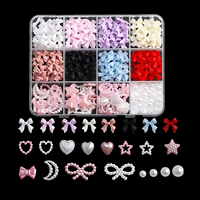 Kit de 12 grilles de breloques pour ongles en acrylique avec strass, décorations 3D en forme de fleurs, perles, cœurs, étoiles et lunes, accessoires et fournitures pour ongles