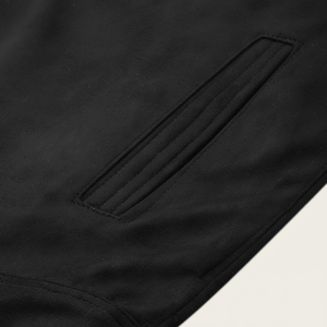 แจ็กเก็ตหนังคอปกตั้งสำหรับผู้ชายแจ็กเก็ตซิปสีดำปรับแต่งโลโก้ได้ - Product Image 1