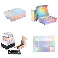 Boîte cadeau haut de gamme magnétique holographique écologique en matériaux recyclés avec lamination mate, doublure pliable et éponge gaufrée pour