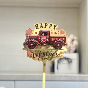 ท็อปเปอร์เค้กอะคริลิค ลายฮันนี่แอนด์สวีทเนส สำหรับวันวาเลนไทน์ ของตกแต่งวันเกิด พิมพ์ลาย UV รูปหัวใจ รถบรรทุก ผีเสื้อ - Product Image 4