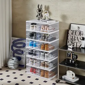 鞋子收藏展示透明可堆叠鞋盒家用节省空间容器折叠鞋盒储物