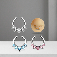 Faux piercing de septum en cristal, anneau de nez à clipser, sans perçage, bijoux de corps en gros pour les fêtes
