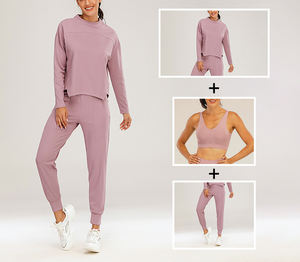 Conjunto Deportivo para Mujer en Oferta, 3 Piezas, Sudadera con Capucha, Sujetador Deportivo y Leggings de Nailon, Patrón Liso, Pedido Mínimo 2 Piezas - Product Image 3