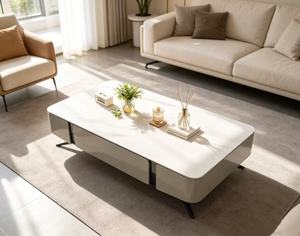 Table basse moderne avec rangement, plateau en verre trempé, structure en métal, design minimaliste, meubles de salon - Product Image 2