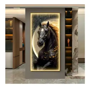 Latest Luxury Modern Horse animal led light Painting Crystal Porcelain Abstract Painting Art Wall Home Decor for living room