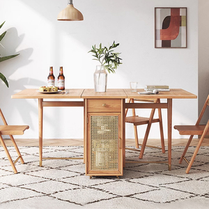 Căn hộ nhỏ bằng gỗ di động bàn nhỏ ngăn kéo lưu trữ mây phù hợp với 4 ghế hiện đại hộ gia đình có thể gập lại bàn ăn - Product Image 2