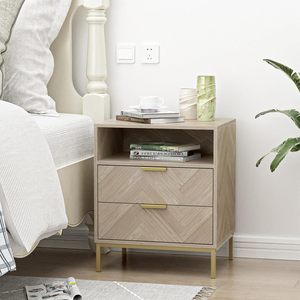 Table de chevet avec <span class=keywords><strong>2</strong></span> tiroirs et compartiment ouvert, armoire de chevet, petite commode pour chambre à coucher et salon - Product Image 1