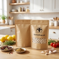 Sachet d'emballage vertical en papier kraft avec fenêtre pour noix, sachet alimentaire refermable à fermeture éclair imprimé pour snacks