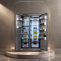 Réfrigérateur encastrable à porte française en acier inoxydable 455L, sans givre, électrique, classe d'efficacité énergétique, hôtel, maison, luxueux