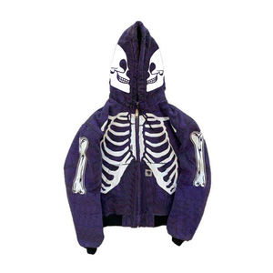 DiZNEW Custom giacca da uomo con Zip <span class=keywords><strong>Y2K</strong></span> Streetwear giacca Jeans con stampa teschio con cappuccio - Product Image 4