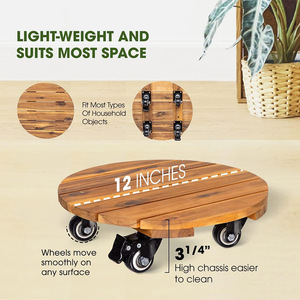 Chariot rond pour <span class=keywords><strong>plantes</strong></span> <span class=keywords><strong>en</strong></span> <span class=keywords><strong>bois</strong></span> d'acacia avec roulettes verrouillables Plateau roulant - Product Image 3